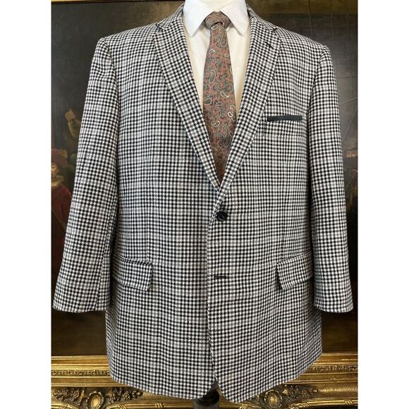 NEW Linea Uomo 50R Black & White Houndstooth Windowpane Poly Tweed 2Btn‎ Blazer
